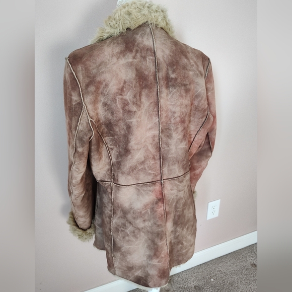 🥰 Vintage Y2K OUTBROOK "Penny Lane" Faux Suede/Faux Fur Overcoat, Distressed, M - Picture 9 of 16